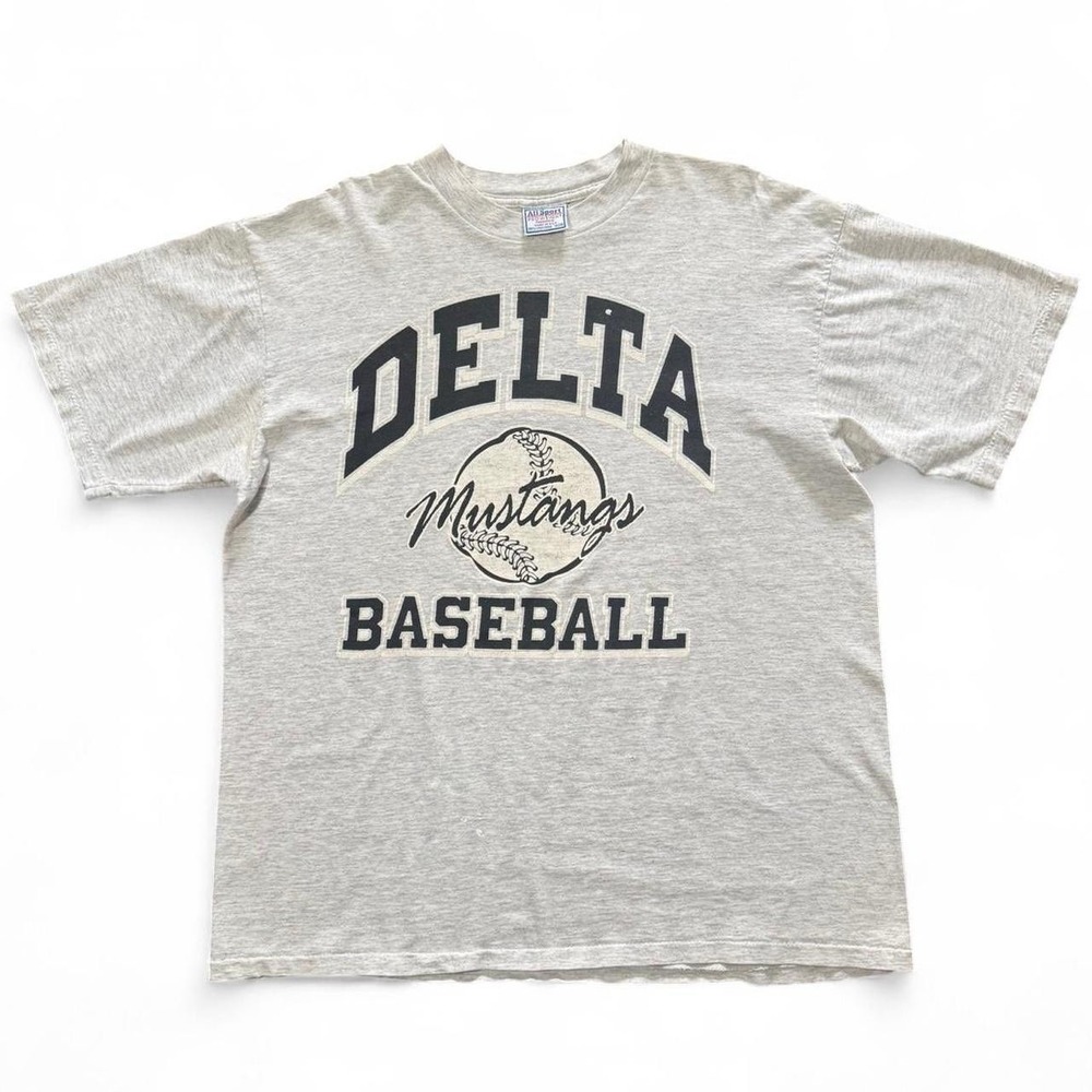 Vintage 90s Heather Grey Delta Mustangs Reebok Retro Baseball Graphic T-shirt XL